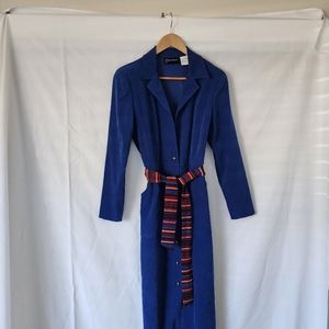 Vintage Melissa Harper Maxi Button Down Dark Blue Collared Long Sleeve Dress